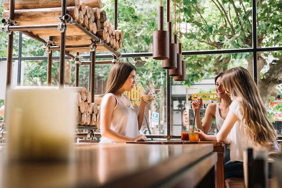 A gathering of women inside a restaurant