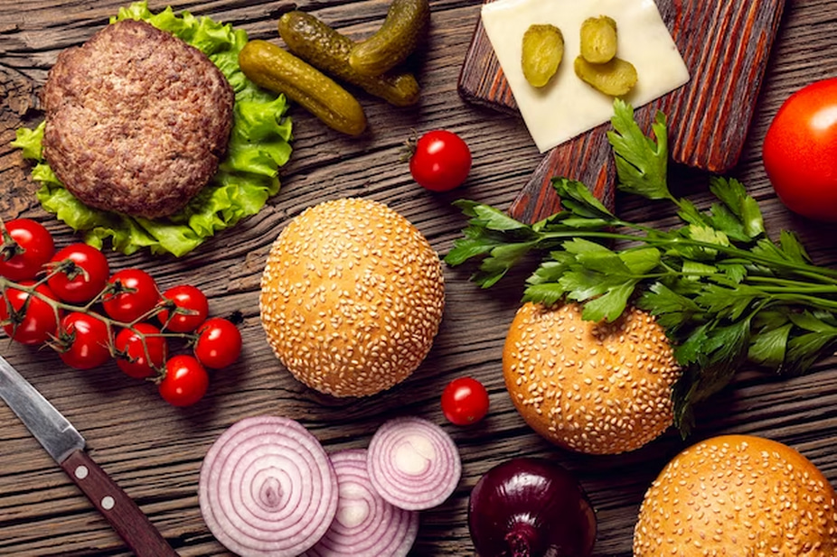 top view burger ingredients