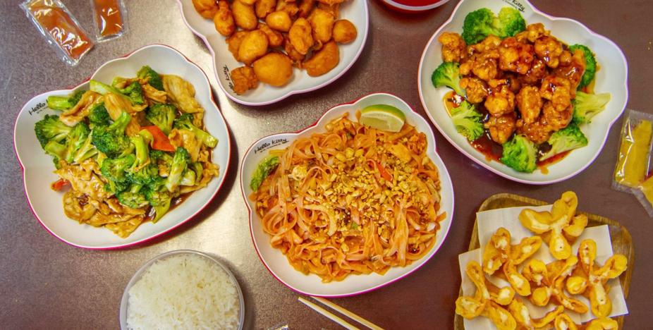 Chinese food on the table, top view