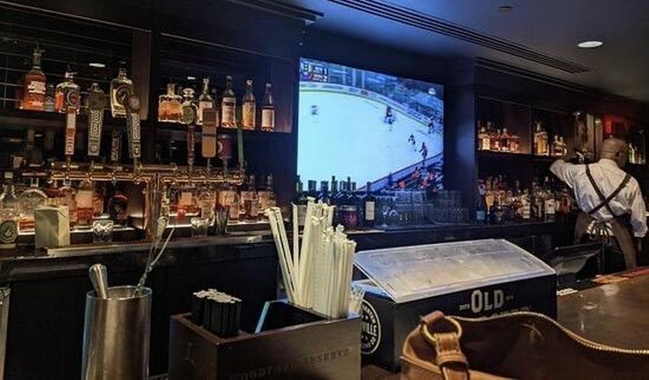 Bar counter and TV screen